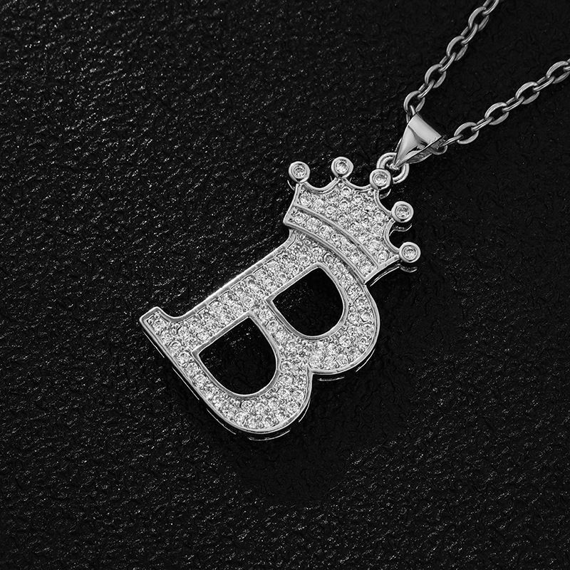 Hot-Selling Crown English Letter Necklace In Europe And America Unisex Copper Inlaid Zircon Pendant Necklace Jewelry