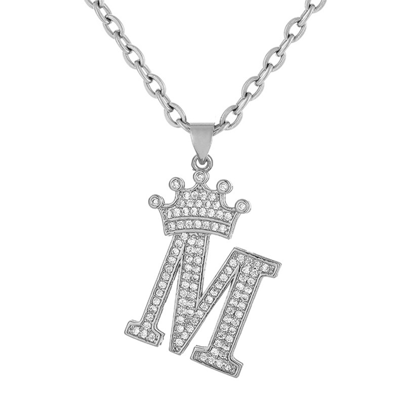 Hot-Selling Crown English Letter Necklace In Europe And America Unisex Copper Inlaid Zircon Pendant Necklace Jewelry