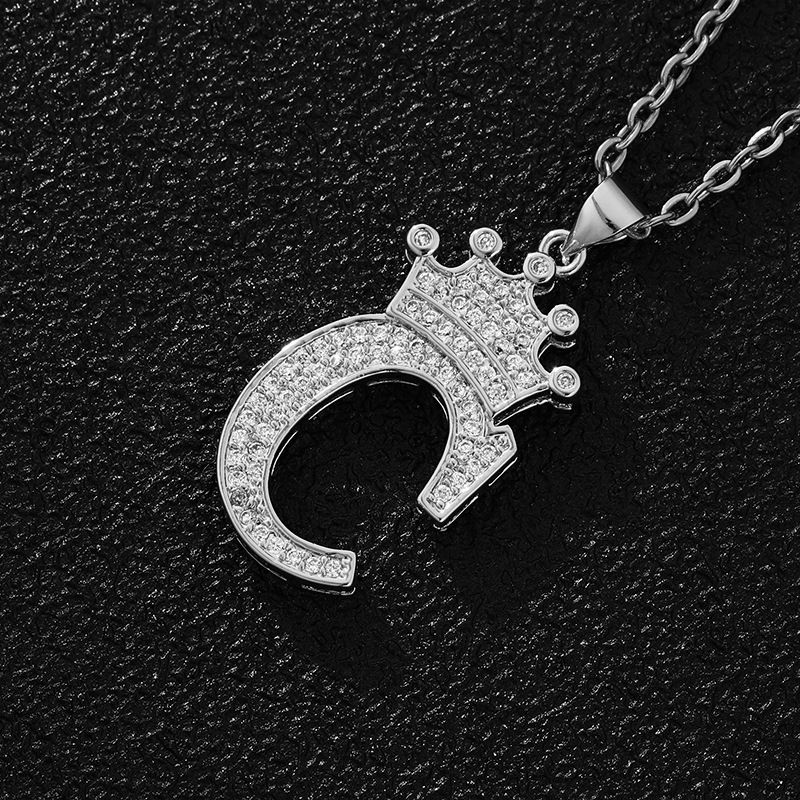 Hot-Selling Crown English Letter Necklace In Europe And America Unisex Copper Inlaid Zircon Pendant Necklace Jewelry
