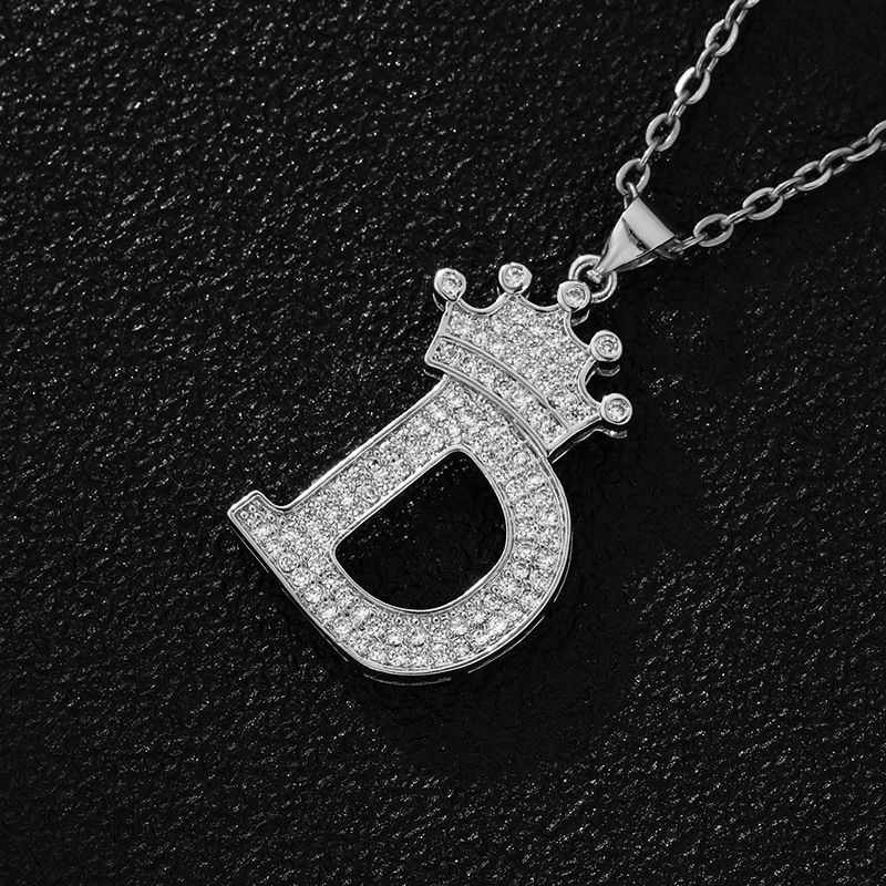 Hot-Selling Crown English Letter Necklace In Europe And America Unisex Copper Inlaid Zircon Pendant Necklace Jewelry