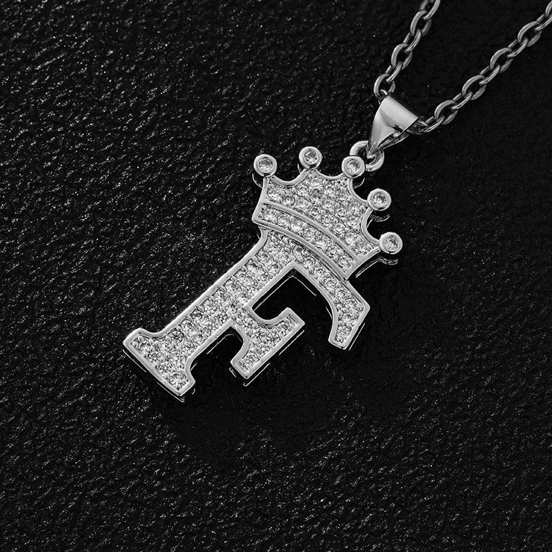 Hot-Selling Crown English Letter Necklace In Europe And America Unisex Copper Inlaid Zircon Pendant Necklace Jewelry