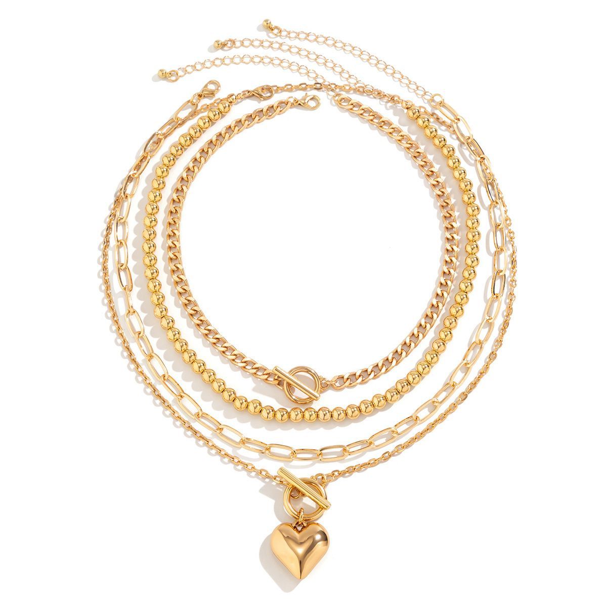 Hip Hop Beaded Necklace Ladies Set Geometric Ot Buckle Short Metal Love Necklace