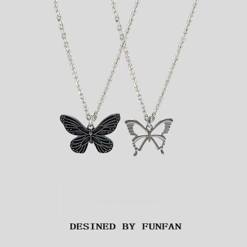 Retro Butterfly Necklace Women'S Ins Style Hip Hop Versatile Pendant Men'S Cool Simple Trend Accessories Couple Sweater Chain
