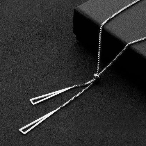 Korean High-Quality Rose Gold Fashion Trend Triangular Tassel Pull-Out Titanium Steel Necklace Women'S Adjustable Accessories