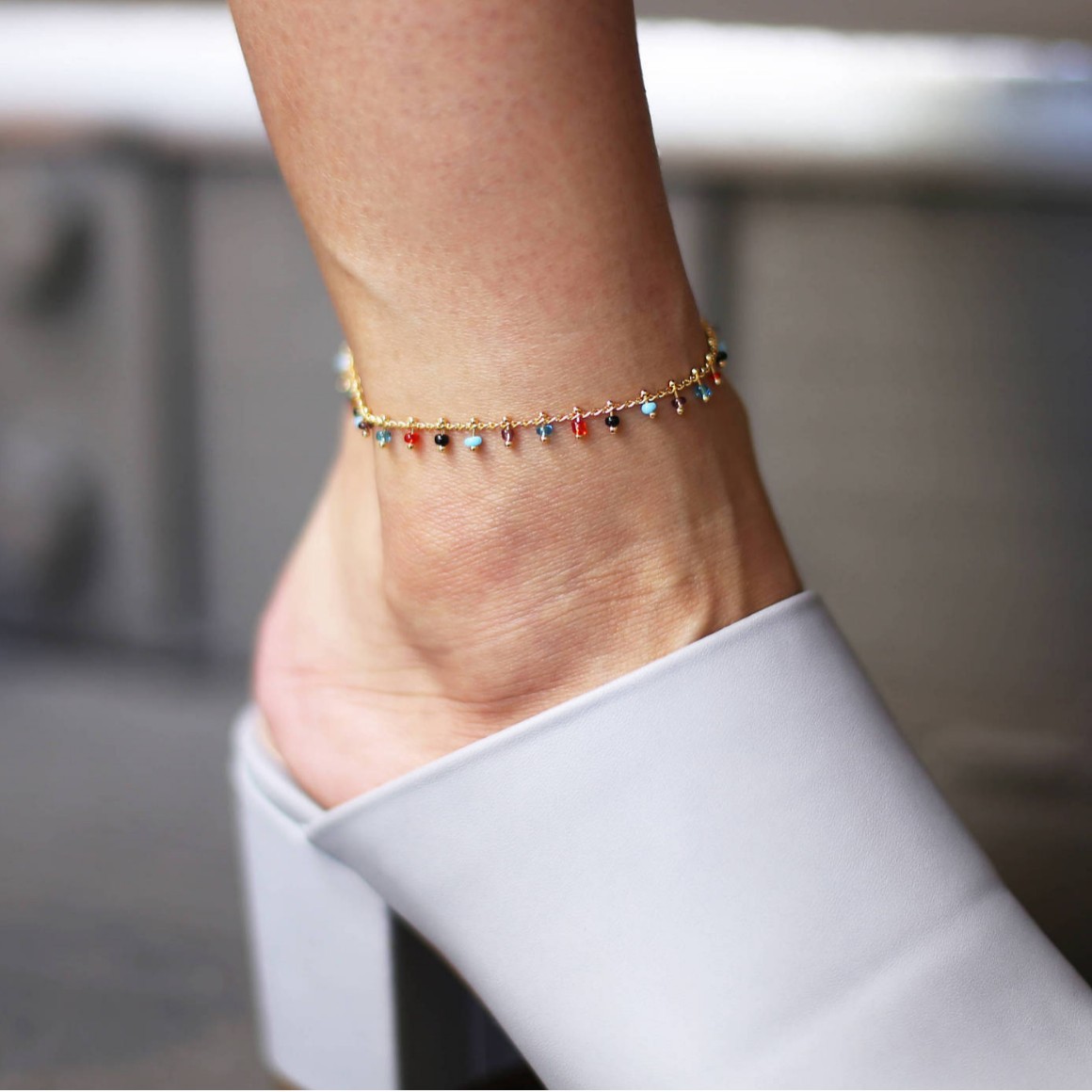 Creative Retro Minimalist Rainbow Glass Bead Anklet Versatile Fashion