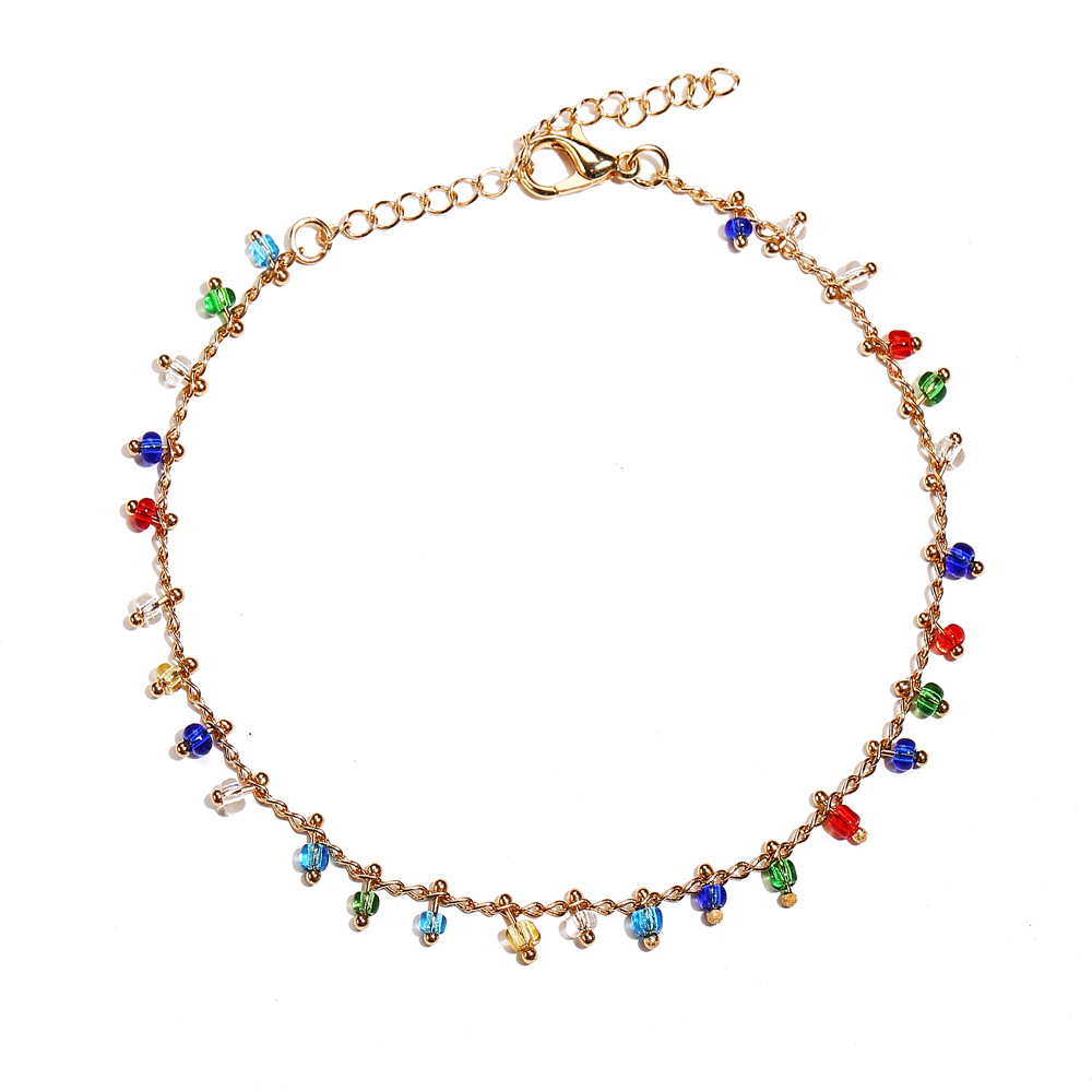 Creative Retro Minimalist Rainbow Glass Bead Anklet Versatile Fashion