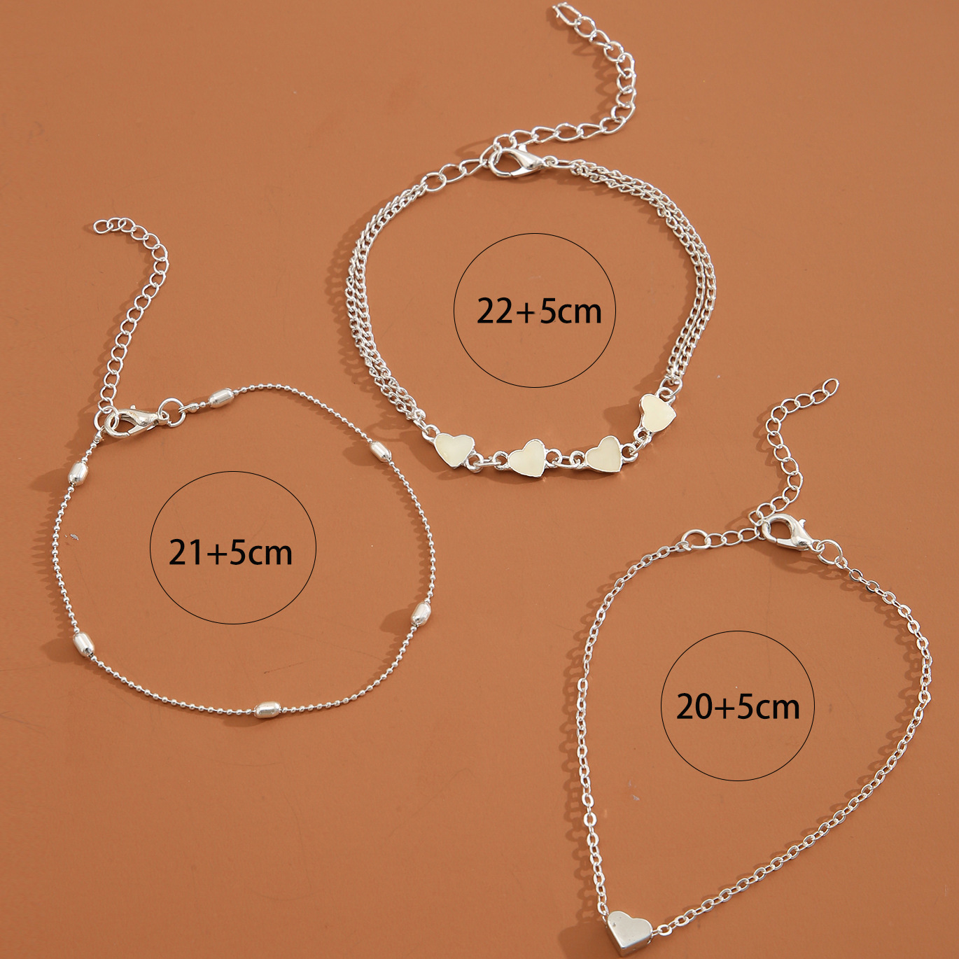 New Round Bead Double-Layer Heart-Shaped Peach Heart Anklet Women'S Summer Beach Multi-Layer Love Anklet
