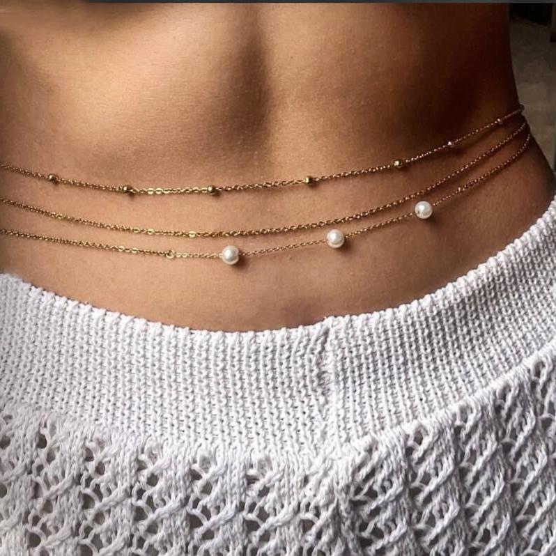 Hot-Selling Waist Chain Temperament Metal Chain Sexy Multi-Layer Retro Pearl Waist Chain Simple Body Chain