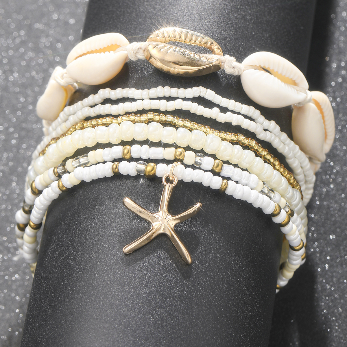 New Fashion Bohemian Beach Resort Wind Rice Beads Shell Starfish Multi-Layer Anklet