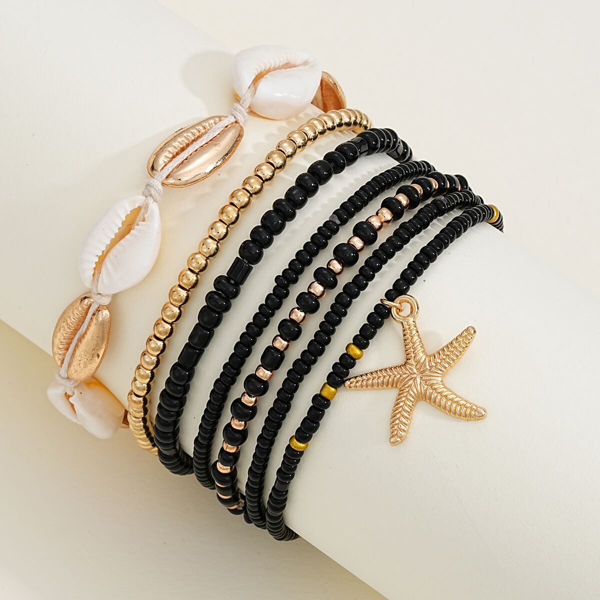 New Fashion Bohemian Beach Resort Wind Rice Beads Shell Starfish Multi-Layer Anklet