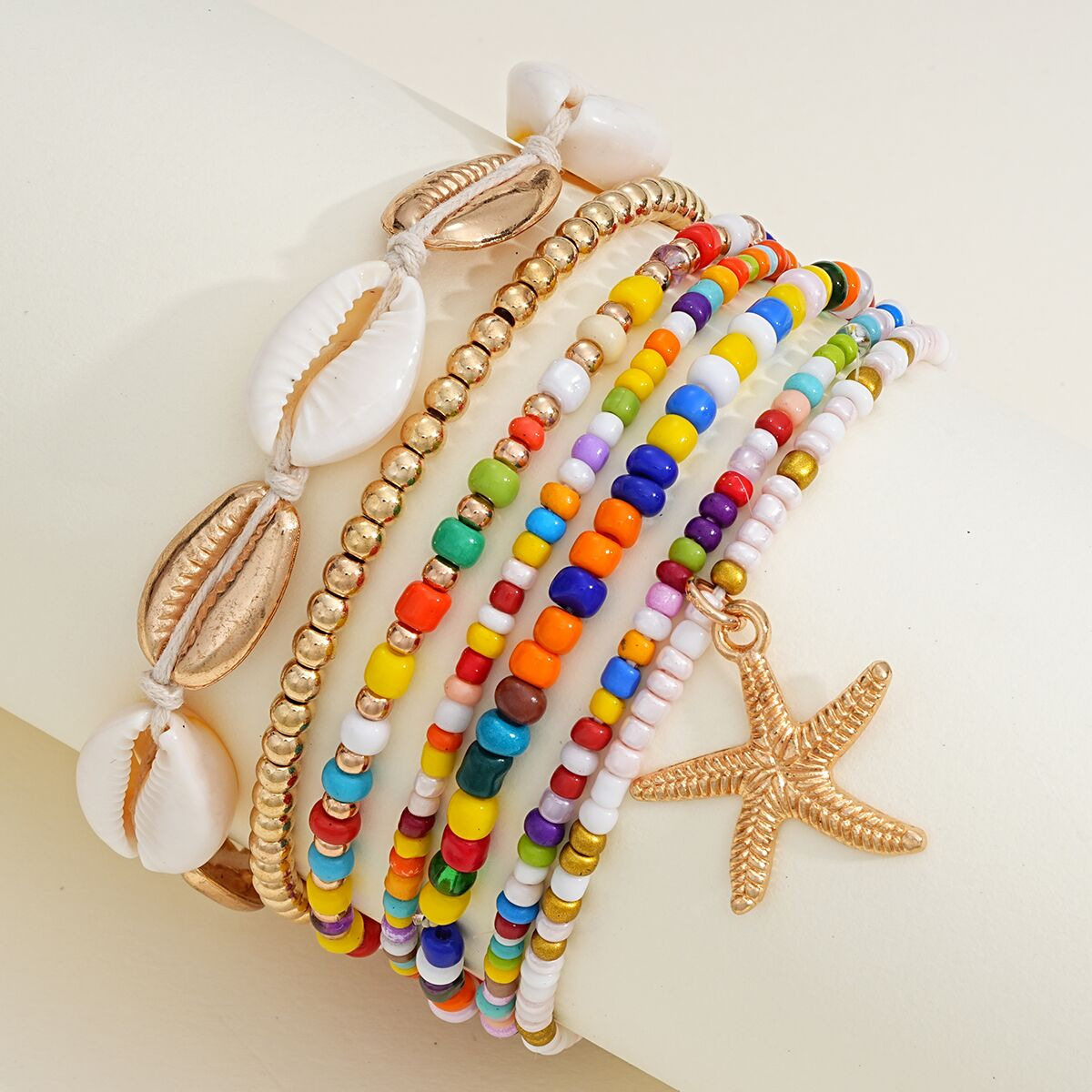 New Fashion Bohemian Beach Resort Wind Rice Beads Shell Starfish Multi-Layer Anklet