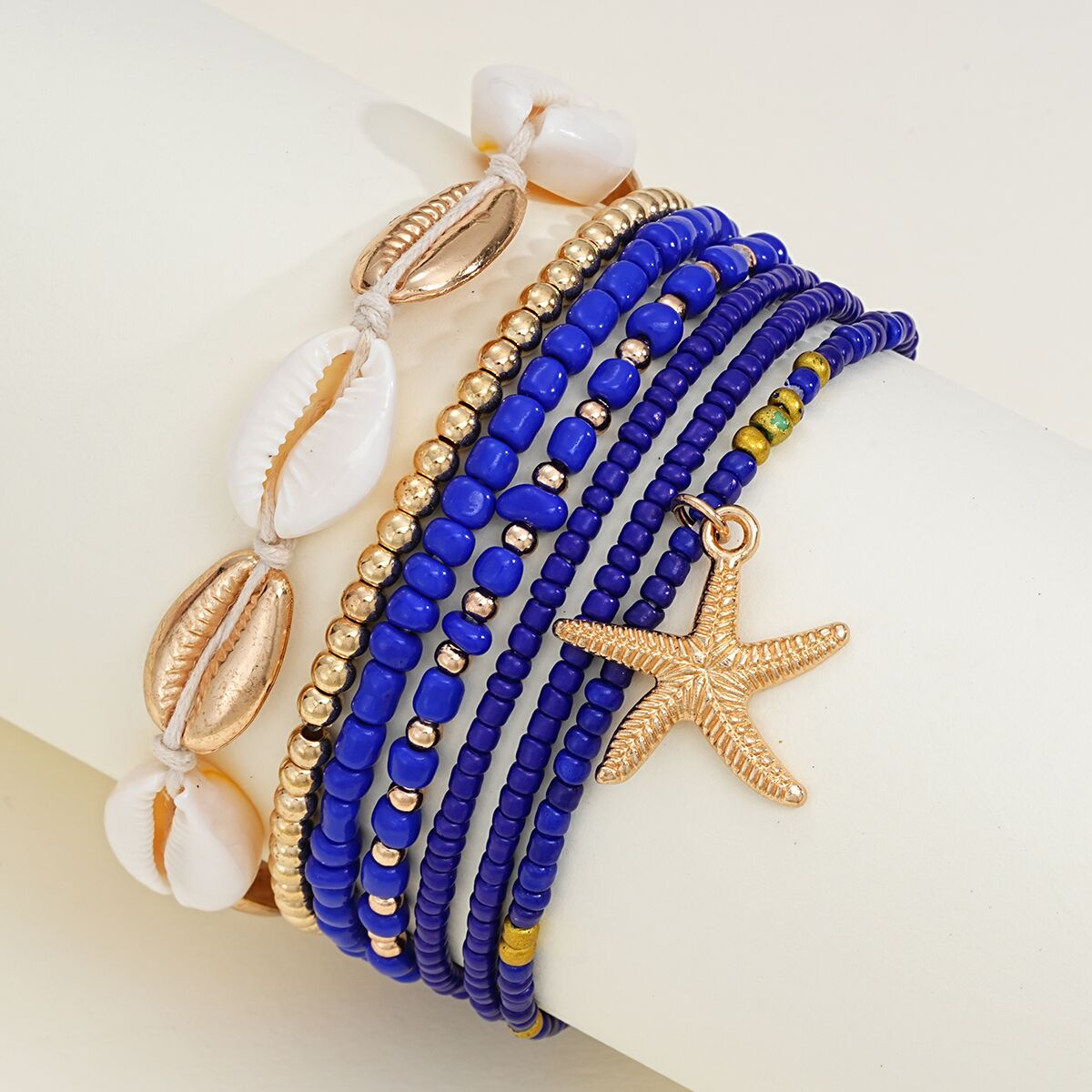 New Fashion Bohemian Beach Resort Wind Rice Beads Shell Starfish Multi-Layer Anklet