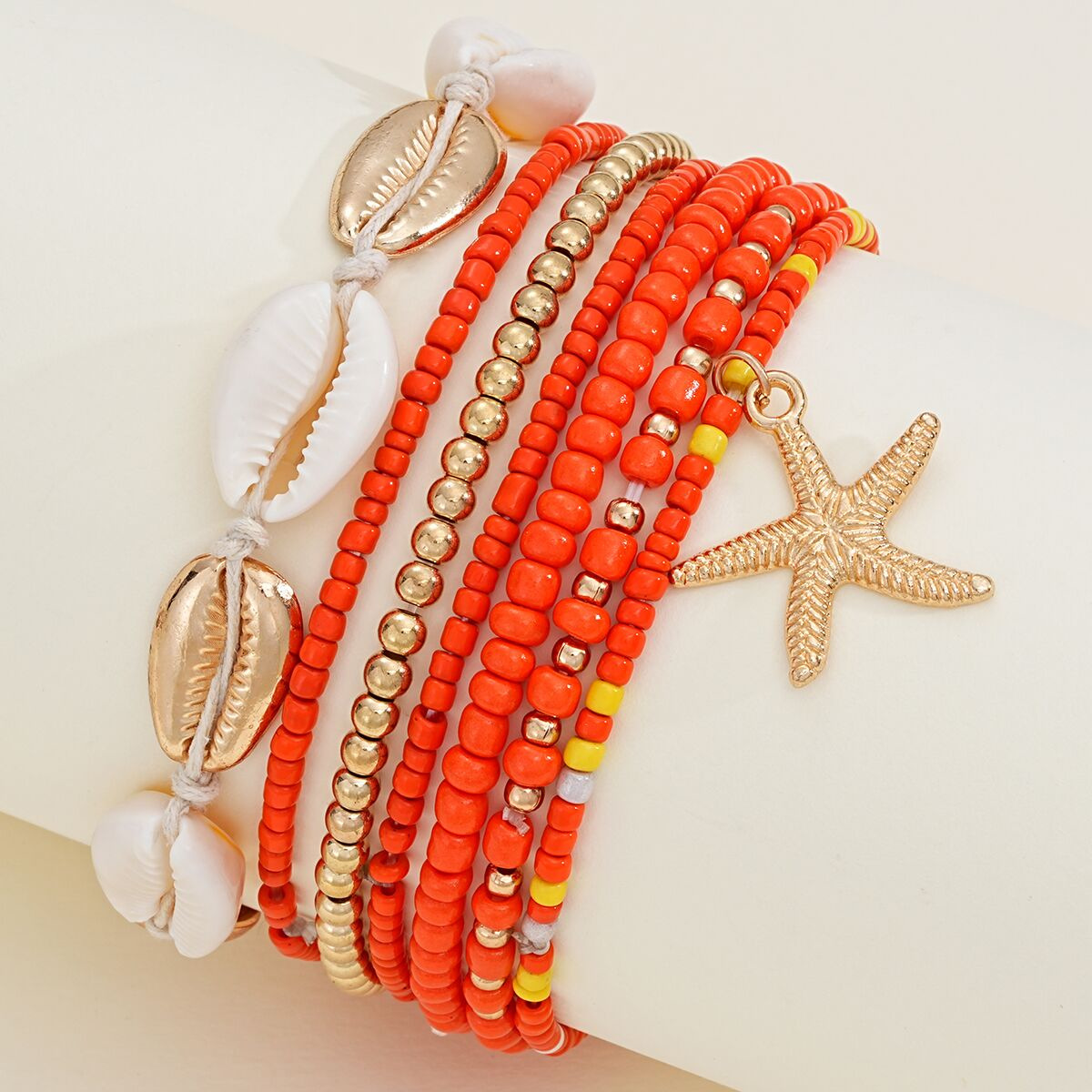New Fashion Bohemian Beach Resort Wind Rice Beads Shell Starfish Multi-Layer Anklet
