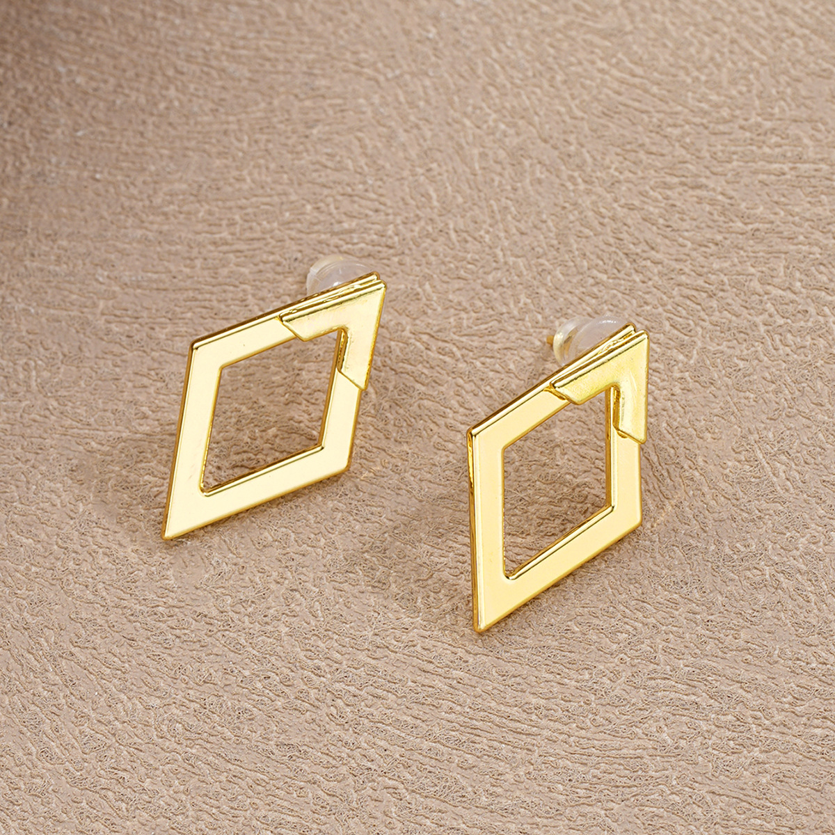 Hot-Selling European And American Creative Simple Geometric Rhombus Hollow Earrings Double-Layer Advanced Design Women'S Earrings