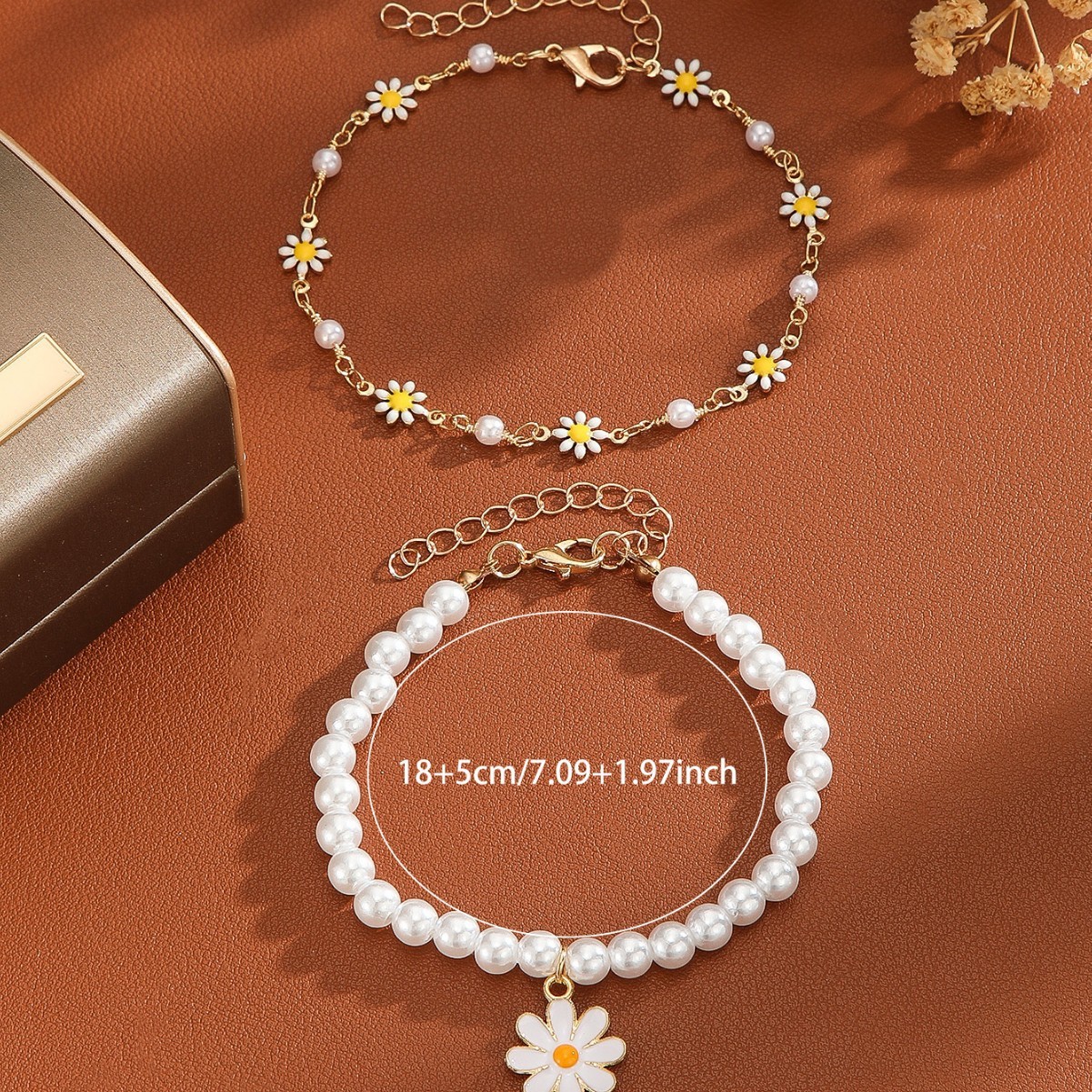 Small Daisy Pendant Pearl Anklet Elastic Bracelet Jewelry Temperament Personality Anniversary Gift