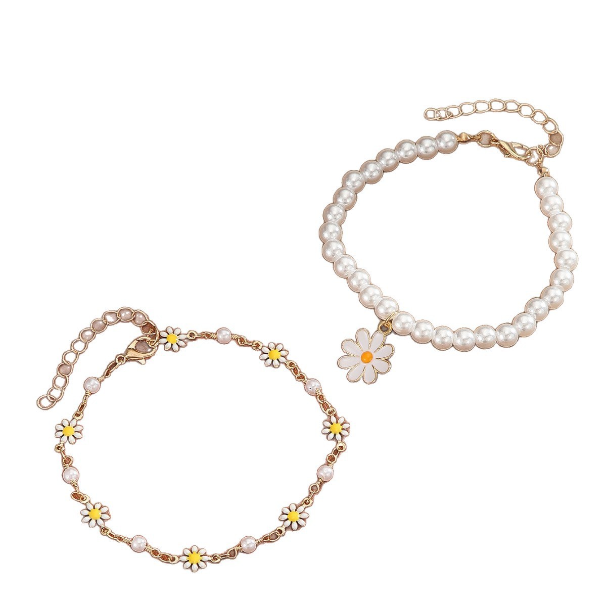 Small Daisy Pendant Pearl Anklet Elastic Bracelet Jewelry Temperament Personality Anniversary Gift