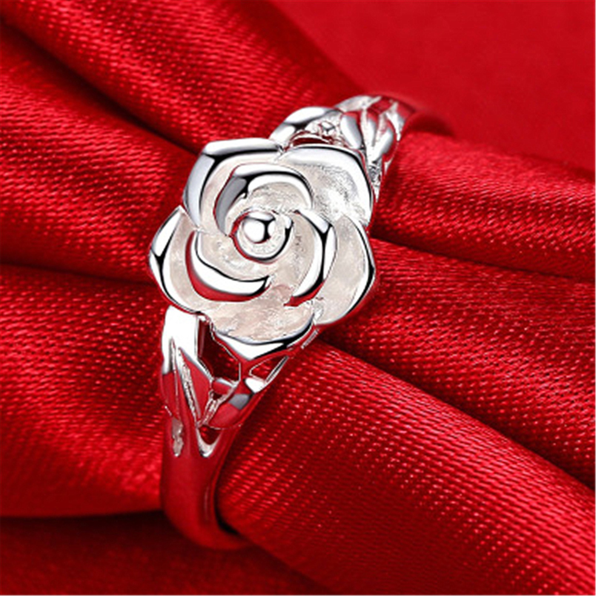 Rose Ring Temperament Silver Live Ring Women'S Fashion Ring Open Flower Ring
