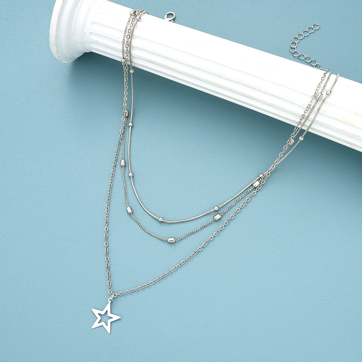 Hollow Out Pentagram Pendant Necklace Creative Personality Retro Alloy Bead Chain Collarbone Chain Female