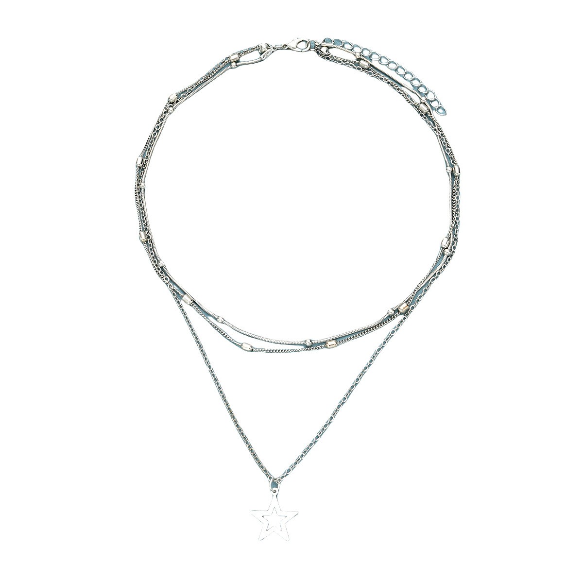 Hollow Out Pentagram Pendant Necklace Creative Personality Retro Alloy Bead Chain Collarbone Chain Female