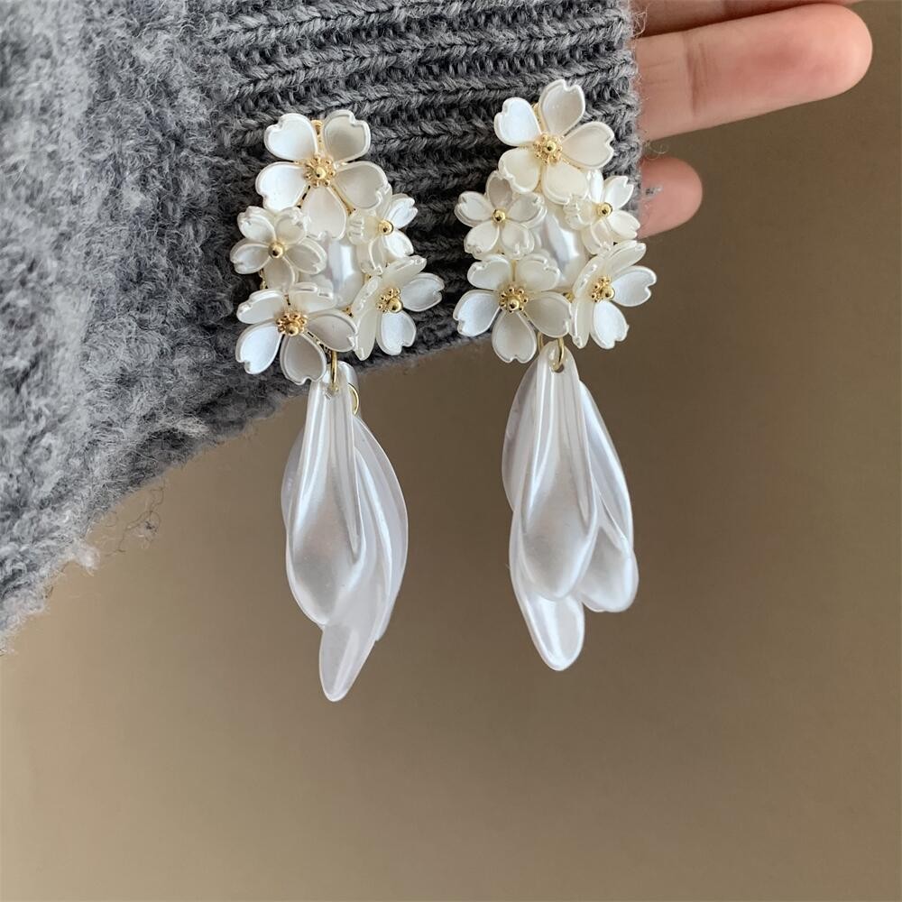 Super Fairy Flower Fringed Earrings Light Luxury High-End Earrings Niche Design Gentle Fairy Temperament Ear Jewelry