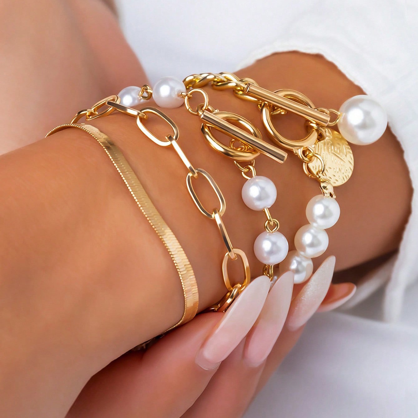 Multi-Layer Hand Jewelry Portrait Ot Buckle Bracelet Set Personalized Cross Chain Jewelry Women