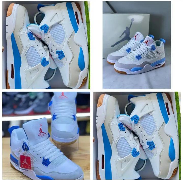Original Air Jordan 4 Military Blue Sneakers; Best Quality Authentic Unisex Breathable Shoes J4 Sneakers