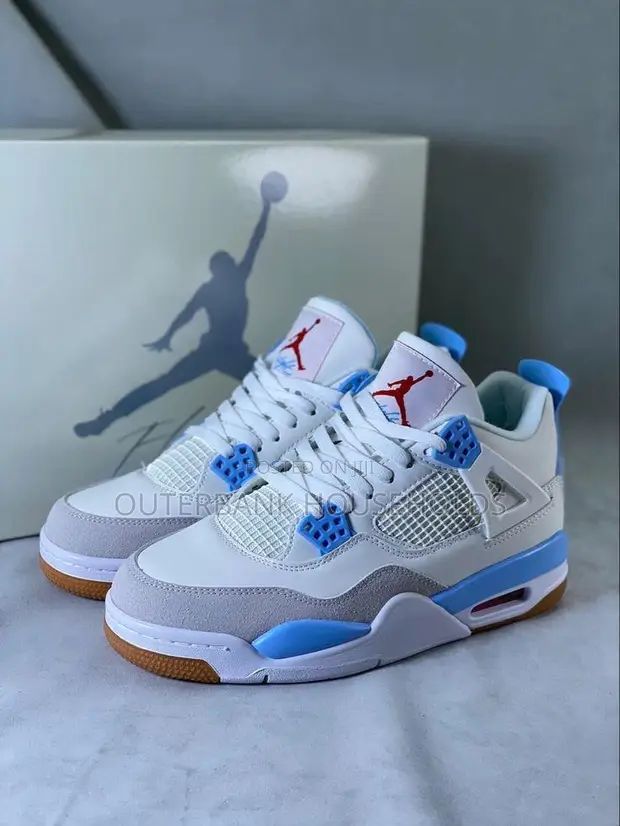 Original Air Jordan 4 Military Blue Sneakers; Best Quality Authentic Unisex Breathable Shoes J4 Sneakers