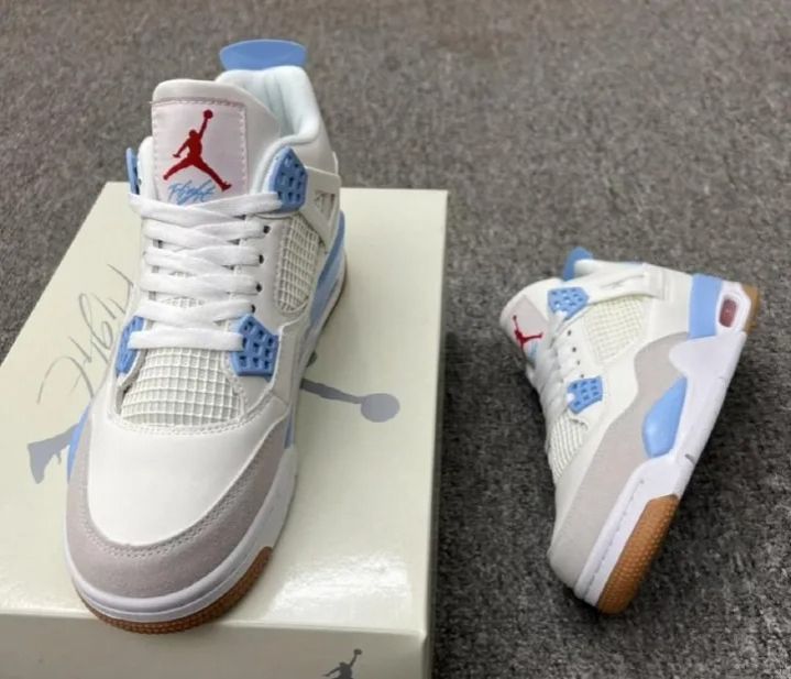 Original Air Jordan 4 Military Blue Sneakers; Best Quality Authentic Unisex Breathable Shoes J4 Sneakers