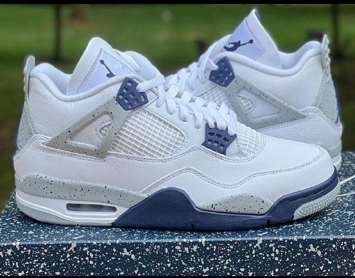 Authentic Air Jordan 4 ''White Navy'' Sneakers; Best Quality Original Unisex Breathable Shoes J4 Sneakers