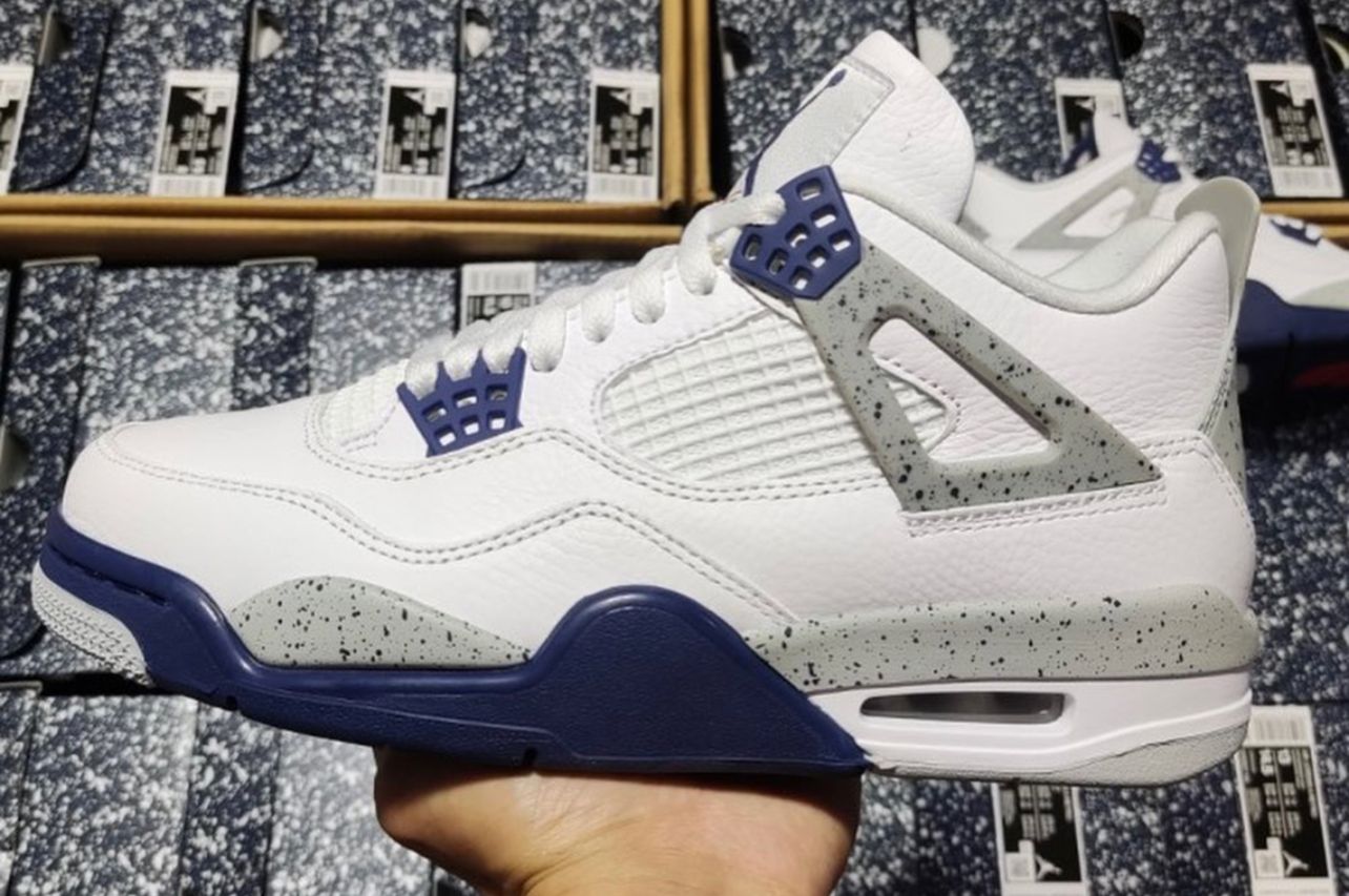 Authentic Air Jordan 4 ''White Navy'' Sneakers; Best Quality Original Unisex Breathable Shoes J4 Sneakers