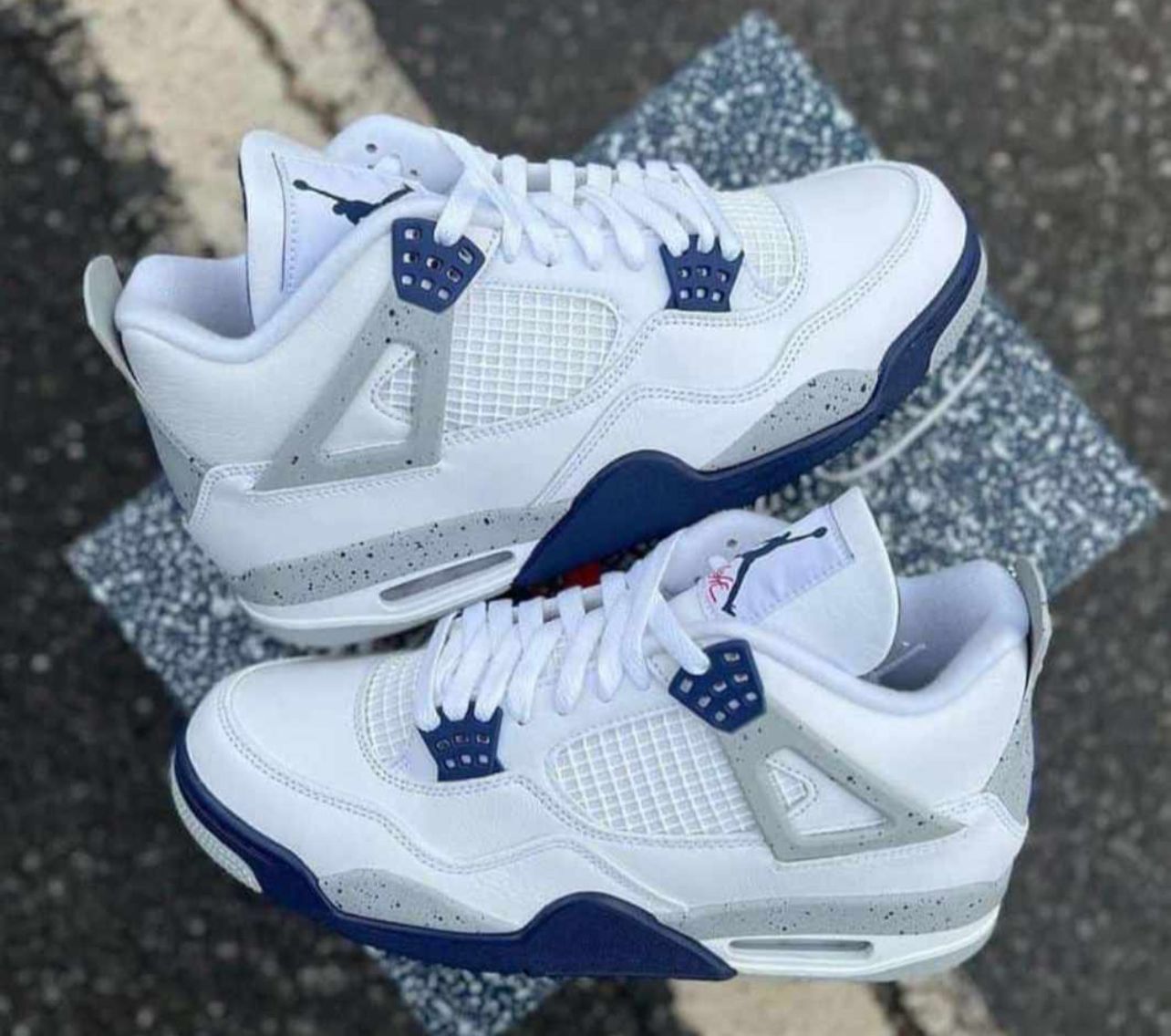 Authentic Air Jordan 4 ''White Navy'' Sneakers; Best Quality Original Unisex Breathable Shoes J4 Sneakers