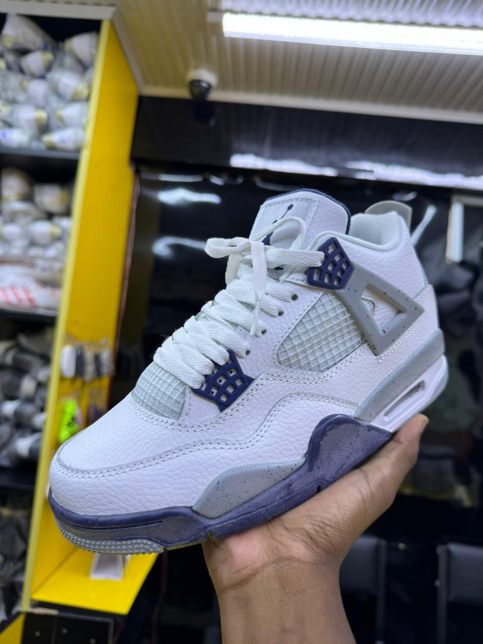 Authentic Air Jordan 4 ''White Navy'' Sneakers; Best Quality Original Unisex Breathable Shoes J4 Sneakers