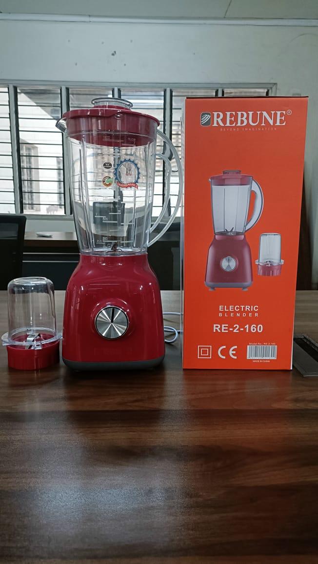 BEST PRICE. Rebune Unbreakable 2 In 1 Electric Blender With Grinder RE-2-160.Voltage:220-240V~ 50/60Hz -Power:400W – 1600ml plastic jar with spatula – Blender & Mill 2 in1 – With fruit vegetable blend