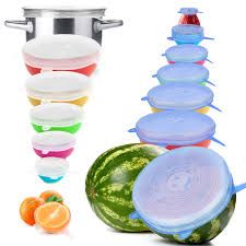 Reusable Premium Silicone Stretch and Seal Lids 6 PCS for Food Storage, Flexible Round Silicone Bowl Covers - Keep Food Fresh