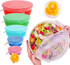 Reusable Premium Silicone Stretch and Seal Lids 6 PCS for Food Storage, Flexible Round Silicone Bowl Covers - Keep Food Fresh