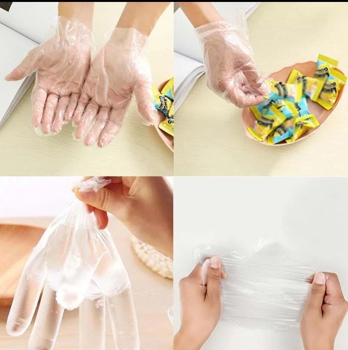 100 pcs and 200 pcs safe  hands protective multipurpose disposable gloves ☑️ Material: polythene ☑️pack has 100pcs ☑️ suitable for cooking,cleaning and food handling