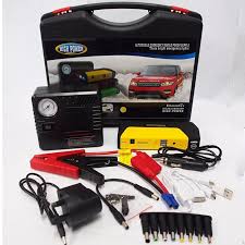 Car Jump Starter Car jump starter kit , has tyre inflator , jumper clips, powerful power source, car charger, electric charger.