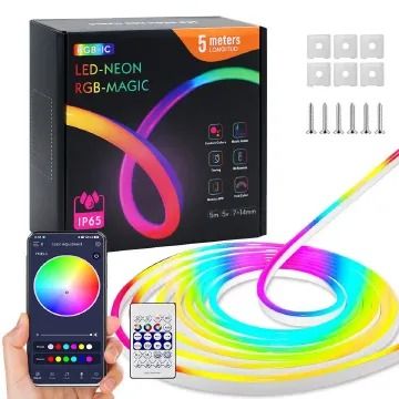5M Neon light gaming room strip lights 5 meters, Smart Neon rope Light App/ Remote Control RGB Flexible Neon strip TV Backlight 5m Waterproof for Room Home Outdoor Decor