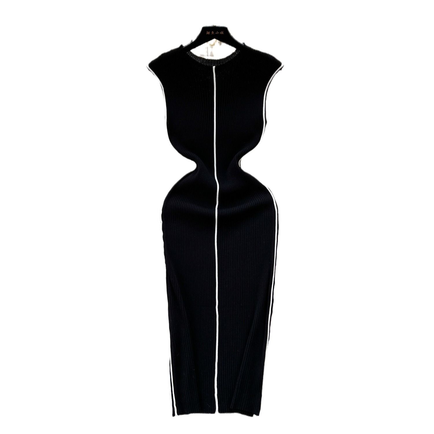New Product Selection: Goddess Style High End Knitted Dress with Women's Design Sense, niche, slim fit, slimming temperament, contrasting color, hip hugging skirt