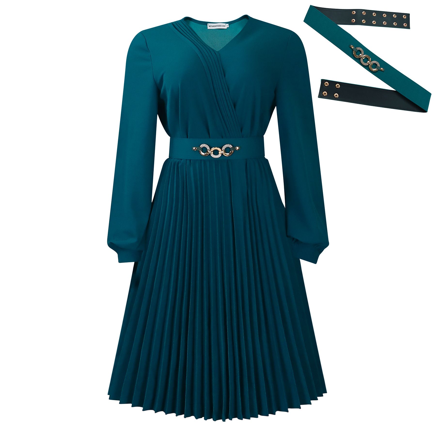 New product selection: D497 European and American cross-border new independent station V-neck fashionable temperament elegant solid color pleated plus size African dress