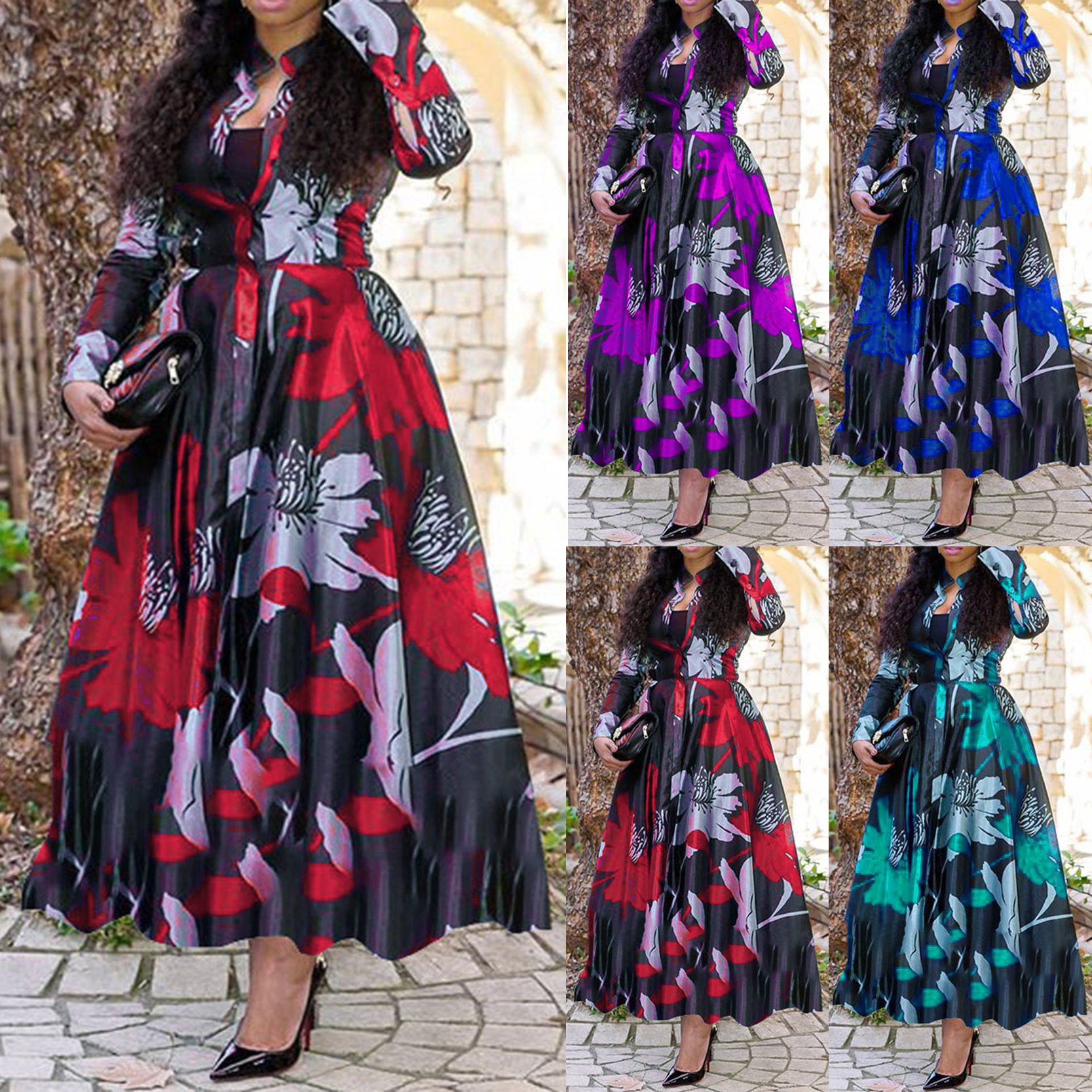 New Product Selection 2024 Cross border Spring/Summer New Collection European and American Women's Waist up Dress A-line Large Swing Digital Printed Long Dress