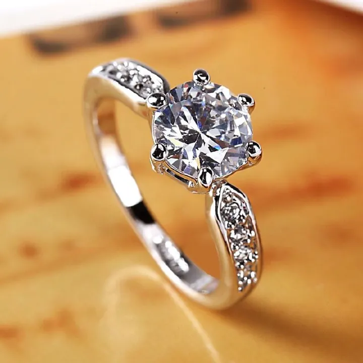 New Product Selection: European and American Handmade Jewelry Silver Plated Ring, Six Claw Diamond Ring, Couple Jewelry, Ins Wind Zircon Proposal Wedding Ring
