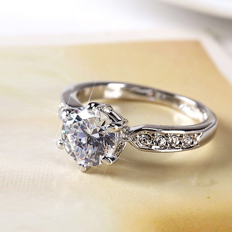 New Product Selection: European and American Handmade Jewelry Silver Plated Ring, Six Claw Diamond Ring, Couple Jewelry, Ins Wind Zircon Proposal Wedding Ring