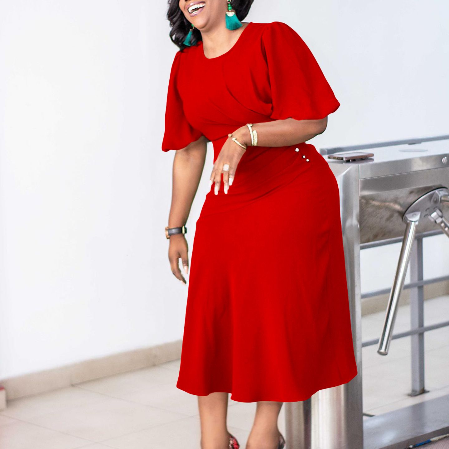 New product selection: D390 popular foreign trade women's clothing summer new style elegant temperament solid color plus size temperament commuting elegant African dress