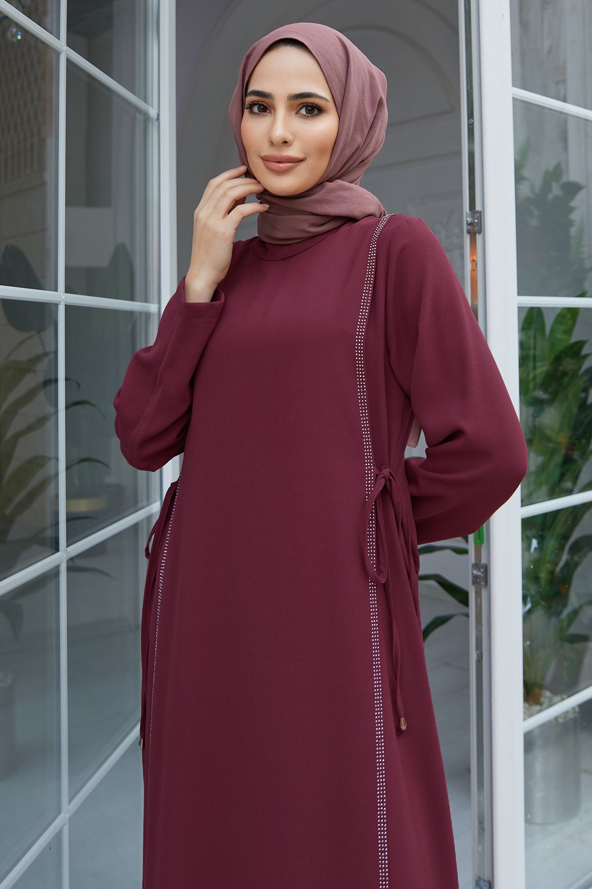 New Product Selection   Muslim Middle East Skirt Cross border Abaya Solid Color Muslim Robe Hot Diamond Splicing Waist Temperament Commuter Dress