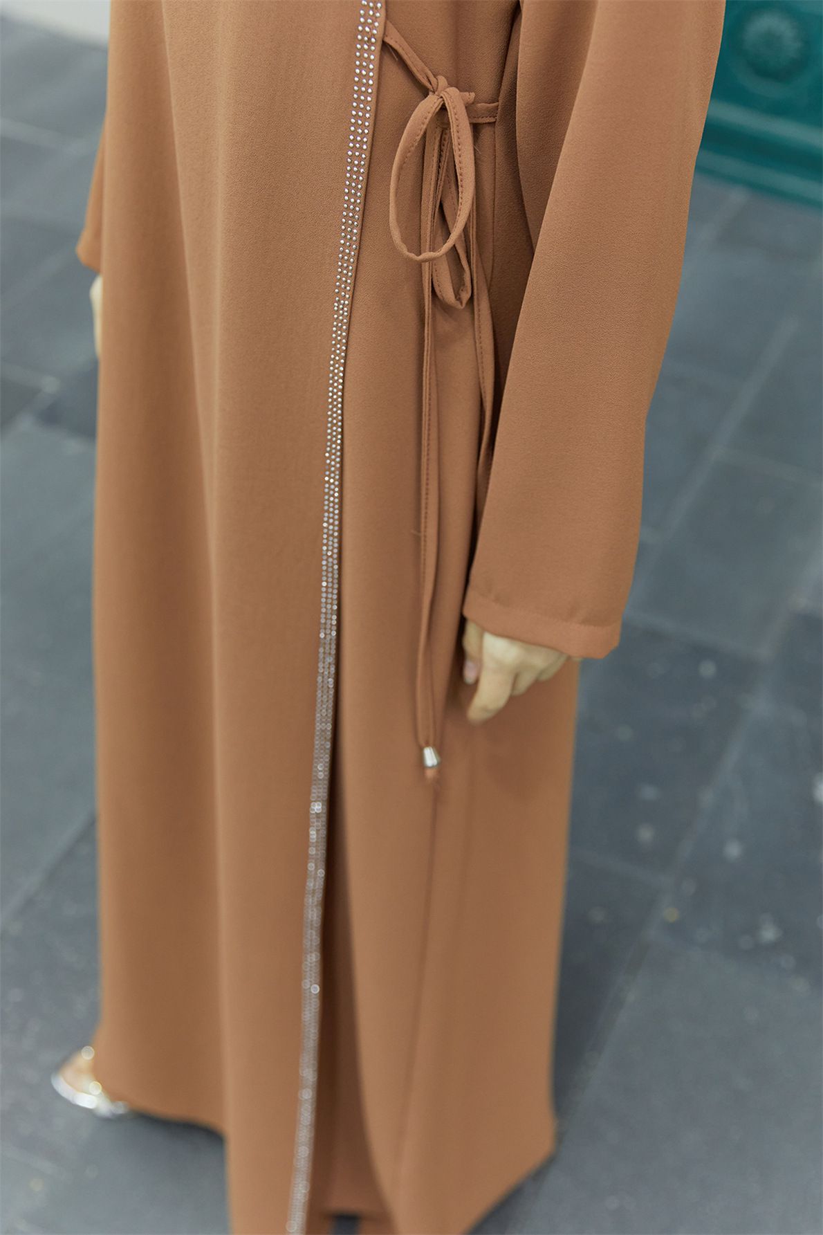 New Product Selection   Muslim Middle East Skirt Cross border Abaya Solid Color Muslim Robe Hot Diamond Splicing Waist Temperament Commuter Dress