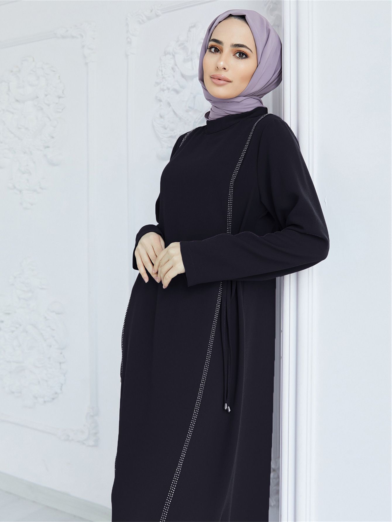 New Product Selection   Muslim Middle East Skirt Cross border Abaya Solid Color Muslim Robe Hot Diamond Splicing Waist Temperament Commuter Dress
