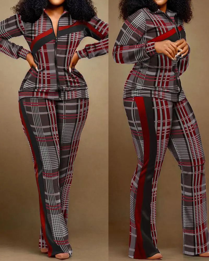 New product selection: popular S3006 cross-border autumn and winter printing trend, fashionable printing temperament, commuting women's clothing 2-piece set in stock