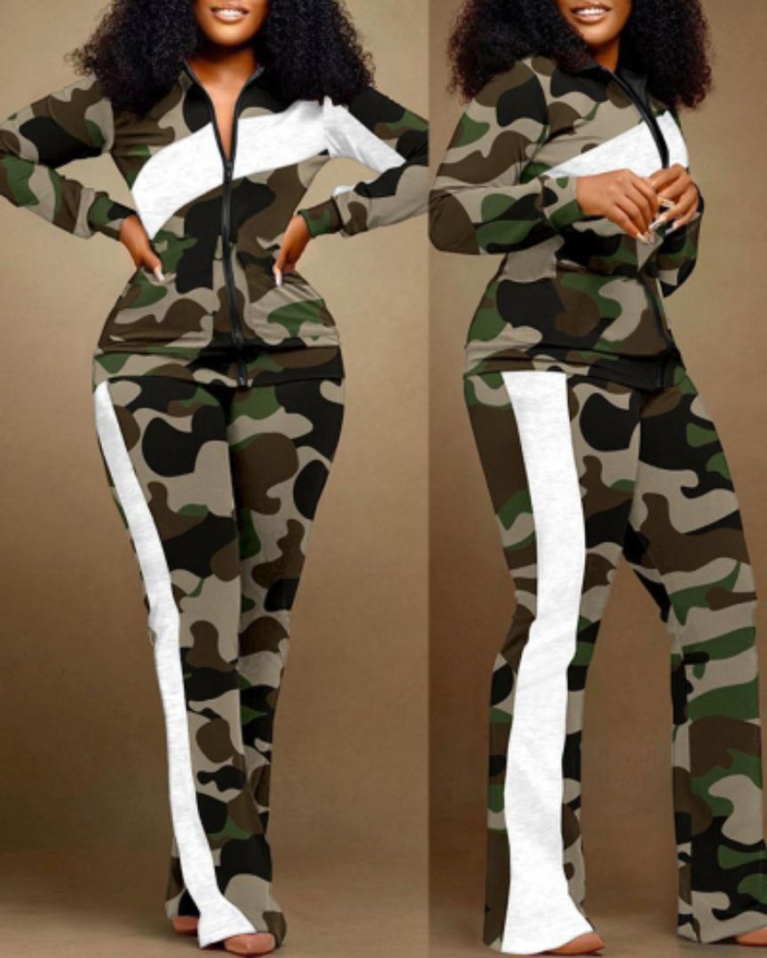 New product selection: popular S3006 cross-border autumn and winter printing trend, fashionable printing temperament, commuting women's clothing 2-piece set in stock