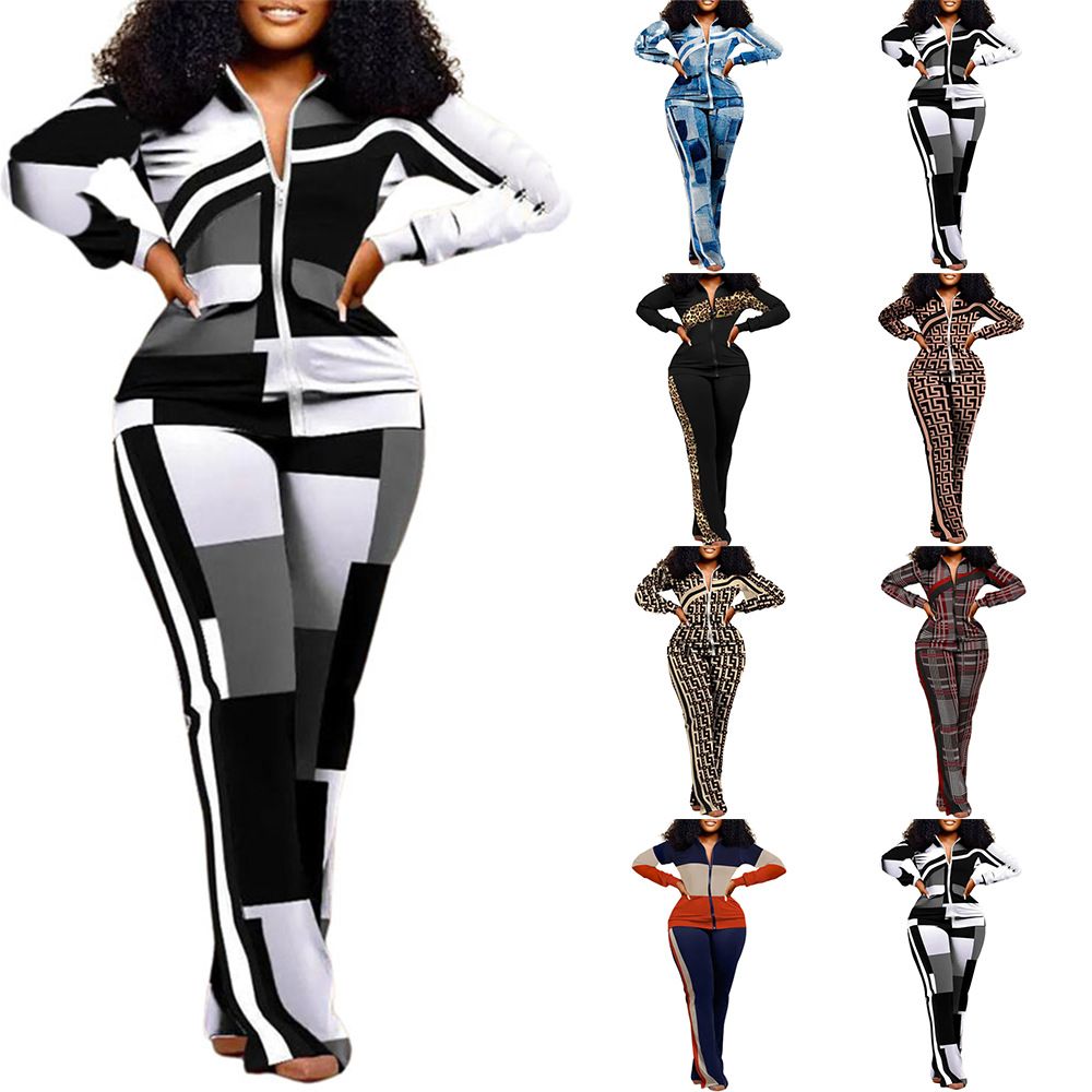 New product selection: popular S3006 cross-border autumn and winter printing trend, fashionable printing temperament, commuting women's clothing 2-piece set in stock